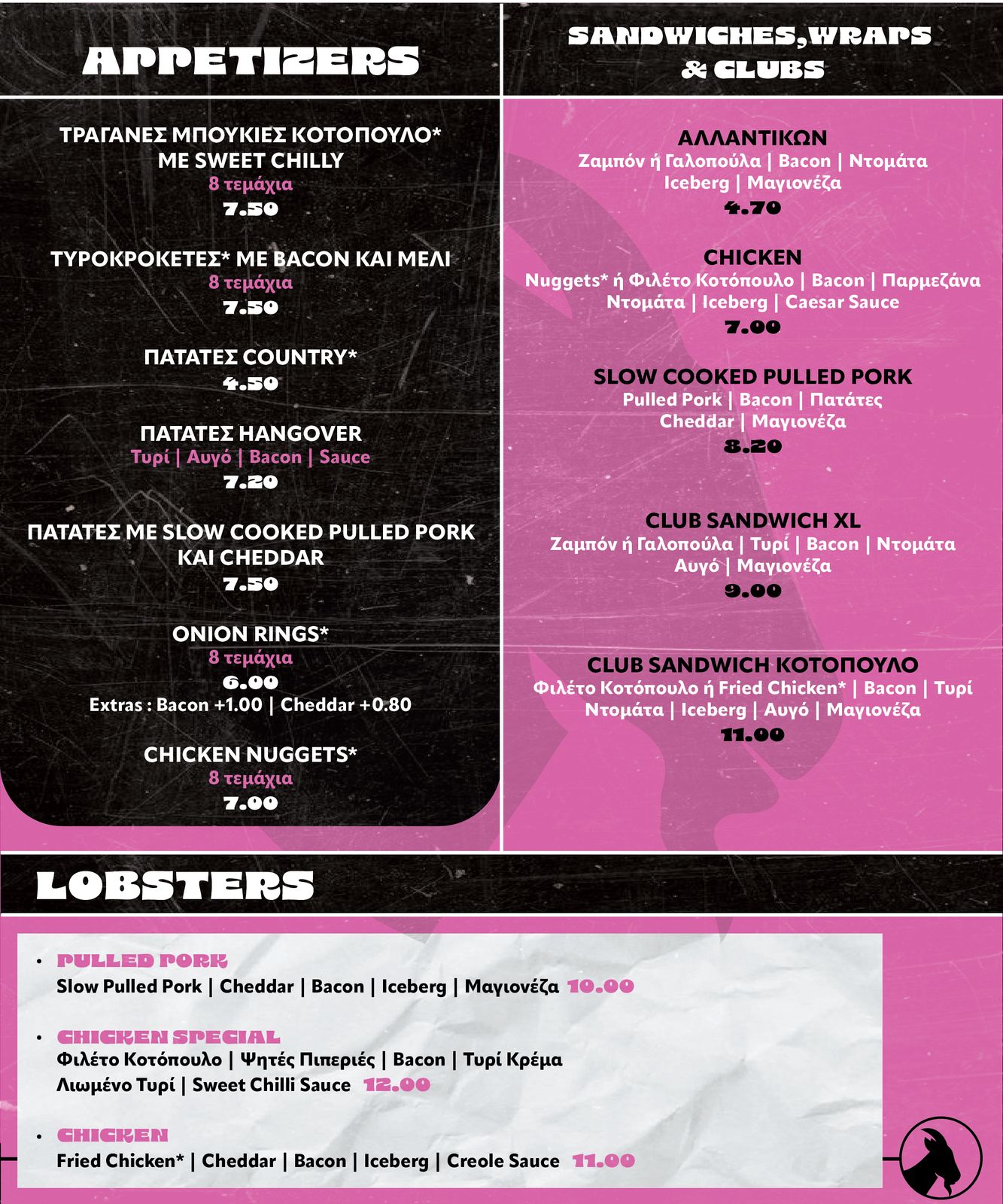 Μενού Lobby Χαλκίδα — ορεκτικά, sandwiches, lobsters